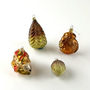 Forest Themed Ornament Set. Glass Blown.